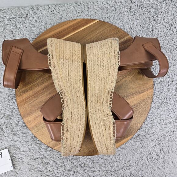 Coach Primrose Brown Leather Double Ankle Strap Platform Espadrille Wedge Sandal - Picture 9 of 16